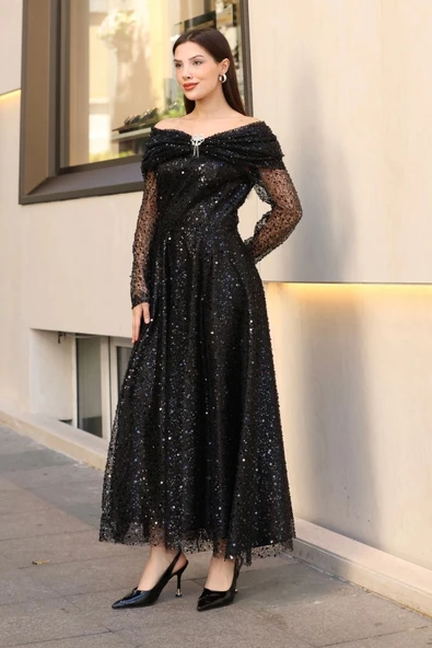 Aşkın Büyüsü Abiye Elbise 6054-Siyah - Resim 2