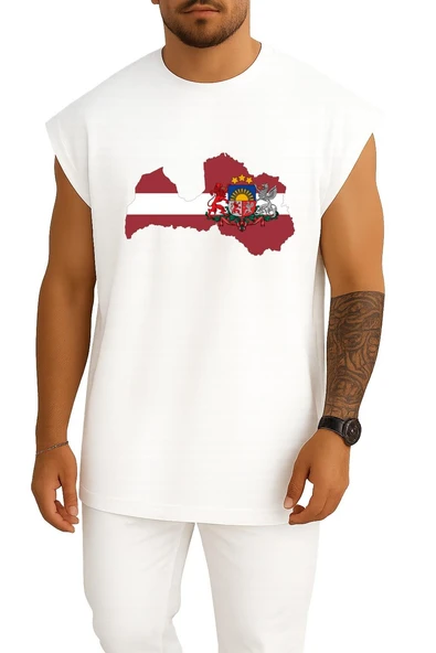 Oversize Latvia Map - Litvanya Haritası Göğüs Tasarımlı Atlet - Resim 7