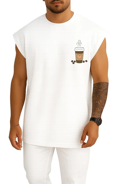 Oversize Çay Kahve Kokteyl Cafe Kahvaltı Cep Tasarımlı Atlet - 3