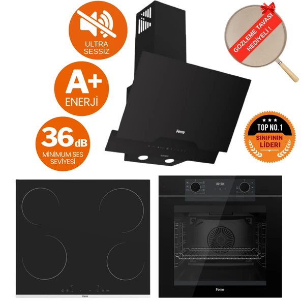 Ferre FryArt& FlowArt LenON Sessiz Davlumbaz Elektrikli Siyah Ank. Set (D063-SA + MS261 + QEP63CS) ürün görseli