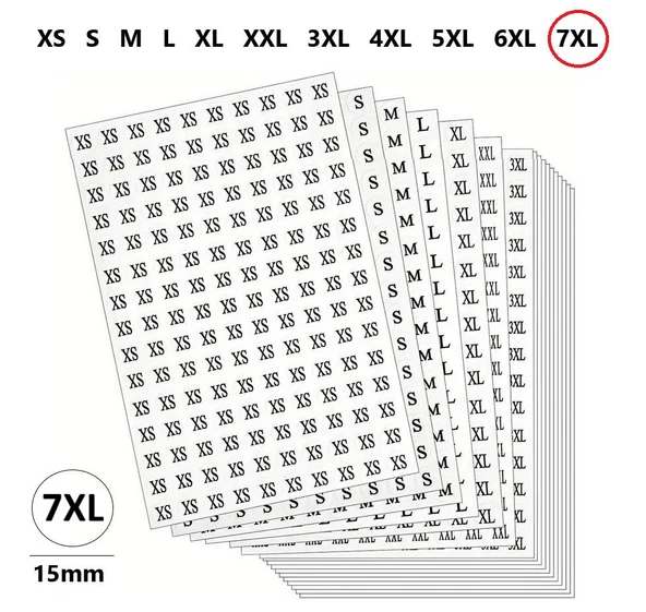 7XL-Mağaza Giysi, Beden Etiket Çapı-15mm Kendinden Yapışkanlı (300 adet) Yuvarlak Boyut Etiket ürün görseli 1