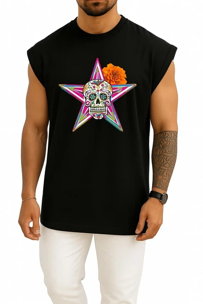 Oversize Calavera Day Of The Dead The Gangster Of Love Death Göğüs Tasarımlı Atlet - Resim 11
