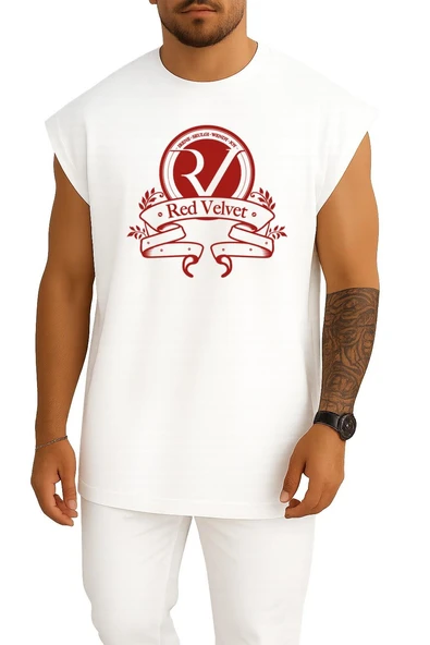 Oversize Red Velvet K-Pop Logo Korean İdol S.M Göğüs Tasarımlı Atlet - Resim 3