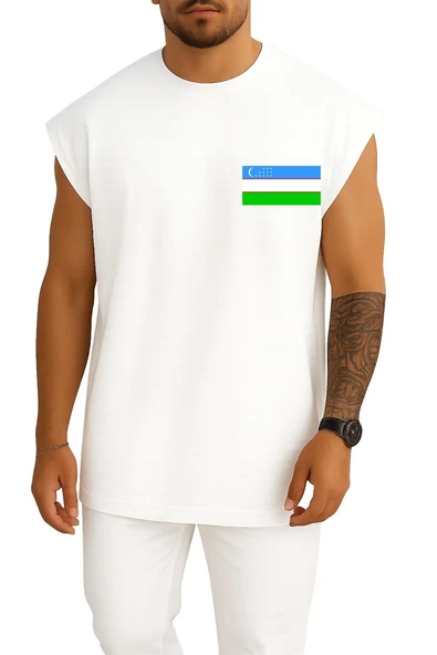 Oversize Flag, Uzbekistan, Flag Of Uzbekistan Cep Tasarımlı Atlet - Resim 3