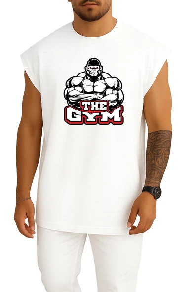 Oversize The Gym Göğüs ve Sırt Tasarımlı Atlet - Resim 4