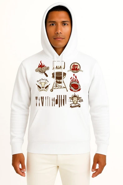 Kapüşonlu Barbecue Chophouse Restaurant Kebab Grilling Göğüs Tasarımlı Unisex Sweatshirt - Resim 3