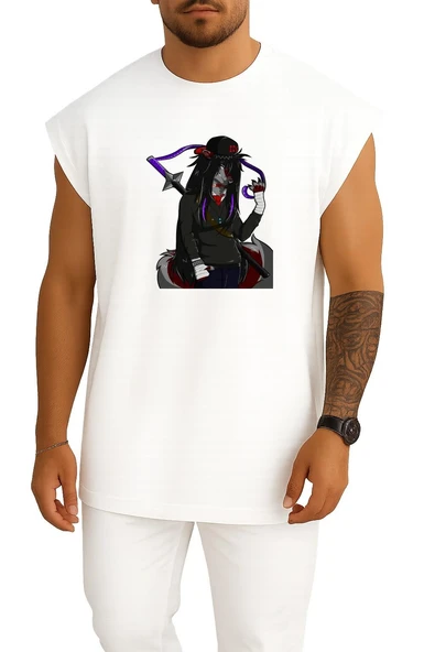 Oversize Gray Wolf Gangster Drawing Anime Göğüs Tasarımlı Atlet ürün görseli