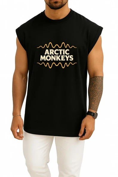 Oversize Arctic Monkeys Retro Indie Göğüs Tasarımlı Atlet - Resim 9