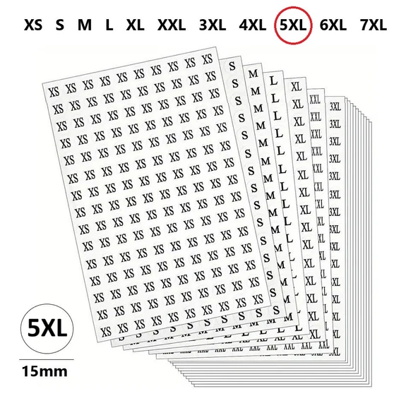 5XL-Mağaza Giysi, Beden Etiket Çapı-15mm Kendinden Yapışkanlı (300 adet) Yuvarlak Boyut Etiket ürün görseli 1