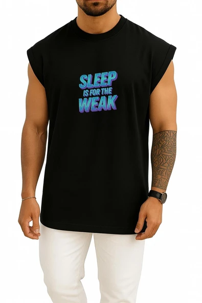 Oversize Sleep İs For The Weak Göğüs Tasarımlı Unisex Spor Atlet - Resim 11