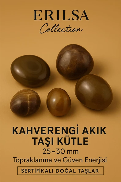 Sertifikalı Kahverengi Akik Taşı Kütle 25–30 mm Topraklanma Güven ve Denge Enerjisi Taşı ürün görseli