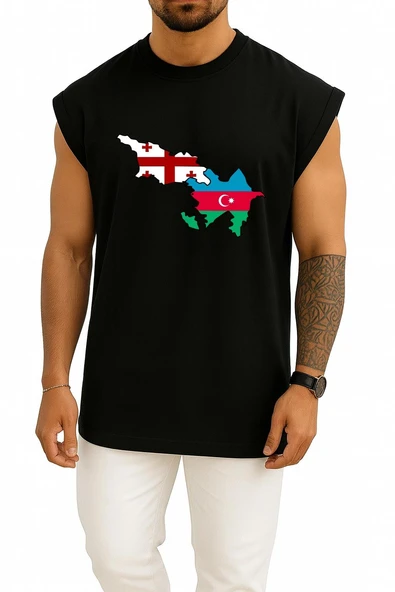 Oversize Georgia Azerbaijan Göğüs Tasarımlı Atlet - Resim 11
