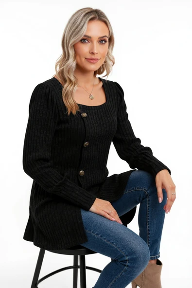 Kadın Uzun Kollu Düğmeli Mevsimlik Bluz – Yumuşak Dokulu, Esnek ve Sıcak Tutan Kumaş - Resim 7