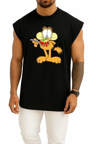 Oversize Garfield 'In Bingo Alt Özelliği Lasagneg Göğüs Tasarımlı Atlet - Resim 9