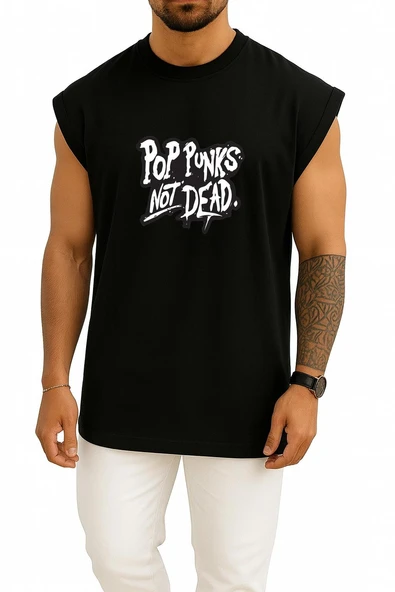 Oversize Pop Punks Not Dead Göğüs Tasarımlı Unisex Spor Atlet - Resim 11