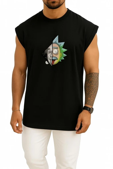 Oversize Albert Einstein Göğüs Tasarımlı Unisex Spor Atlet - Resim 11