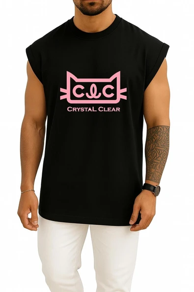 Oversize Clc K-Pop Logo Crystal Clear Göğüs Tasarımlı Atlet - Resim 11