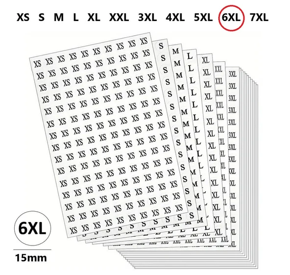 6XL-Mağaza Giysi, Beden Etiket Çapı-15mm Kendinden Yapışkanlı (300 adet) Yuvarlak Boyut Etiket ürün görseli 1