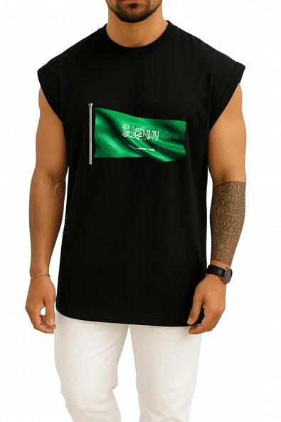 Oversize Suudi Arabistan Bayrak Göğüs Tasarımlı Unisex Spor Atlet - Resim 11