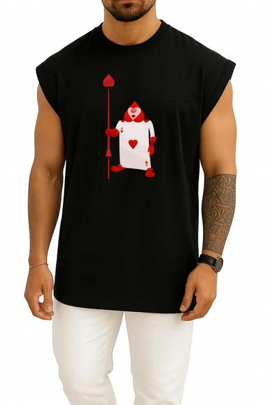 Oversize Alice Harikalar Diyarında Kalp Kartı Ace Göğüs Tasarımlı Atlet - Resim 9