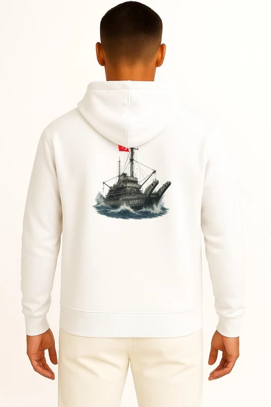 Kapüşonlu Tcg Ağ 6 A1581 Gemisi Cep ve Sırt Tasarımlı Unisex Sweatshirt - Resim 5