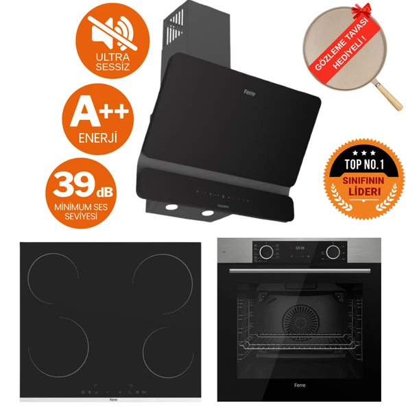 Ferre FryArt&FlowArt Rivo Sessiz Davlumbaz Elektrikli Inox-Siyah Ank. Set(D080-SA + MS261 + XE63MI) ürün görseli