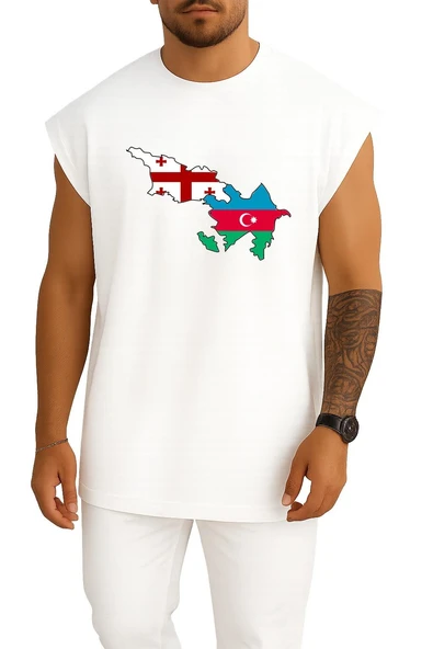 Oversize Georgia Azerbaijan Göğüs Tasarımlı Atlet - Resim 7