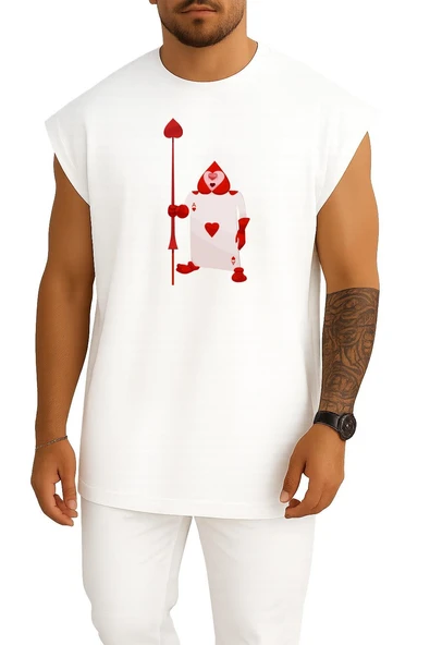 Oversize Alice Harikalar Diyarında Kalp Kartı Ace Göğüs Tasarımlı Atlet ürün görseli