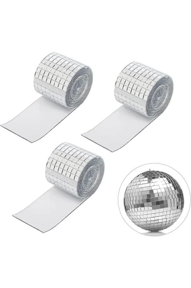 3 Rulo Gümüş Renk Aynalı Mozaik Taşlı Dekor Bant Yapışkanlı Kare Cam Ayna Taş Parti Süsleme Bandı ürün görseli 1