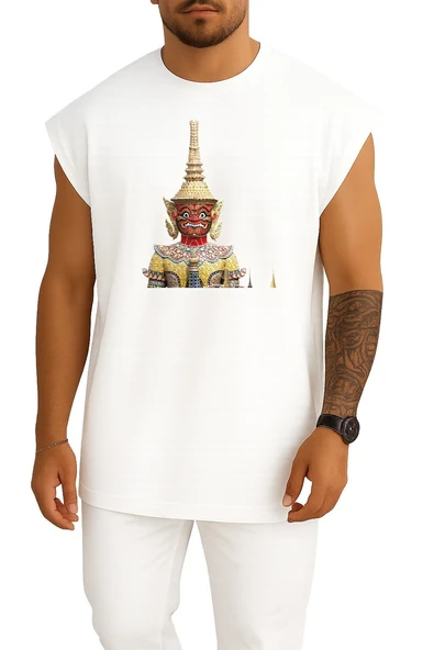 Oversize Golden Buddha Great Buddha Of Thailand Buddha Göğüs Tasarımlı Atlet - Resim 5