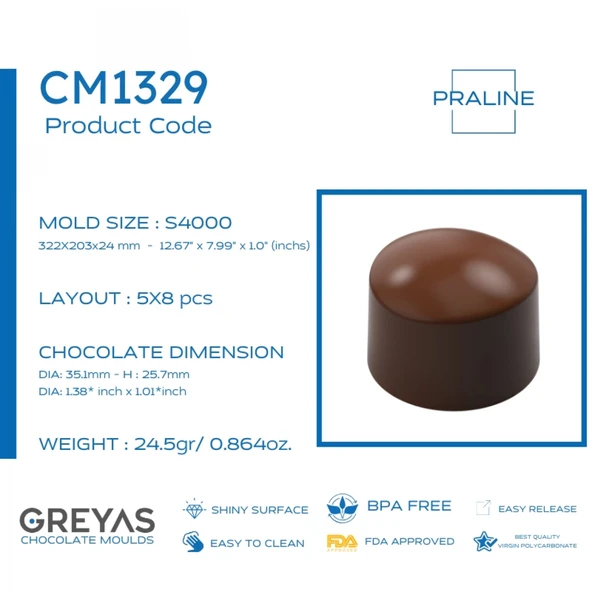 Polikarbon Büyük Yuvarlak Pralin Çikolata Kalıbı 24.5 gr | Cm-1329 - Resim 2