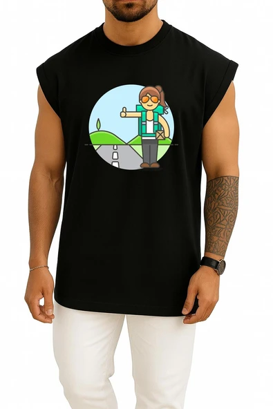 Oversize Otostop Gezgin Kadın - Traveller Göğüs Tasarımlı Atlet - Resim 11