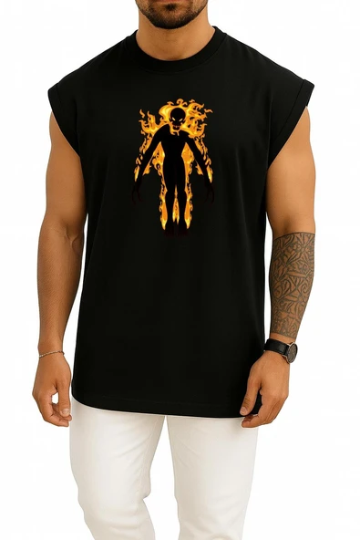 Oversize Scp Foundation Fan Art Drawing, Burning Man Göğüs Tasarımlı Atlet - Resim 9