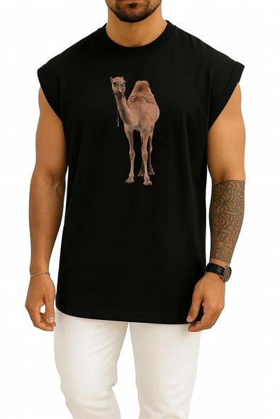 Oversize Dromedary Bactrian Deve, Deve Göğüs Tasarımlı Unisex Spor Atlet - Resim 11