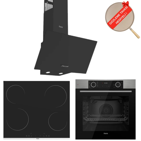 Ferre FryArt&FlowArt Marvento Vitroseramik Elektrikli 3'lü Siyah Ank. Set (D086 + MS263 + XE63MI) ürün görseli