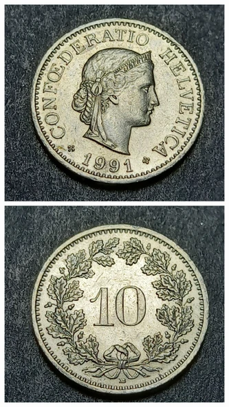 Escoines Koleksiyon 3996368f3caff528f0 1991 İsviçre 10 Rappen eski yabancı madeni para ürün görseli 1