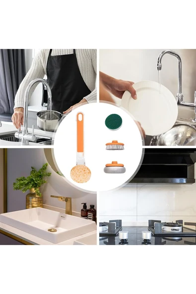 Mucit Home Mutfak Bulaşık Temizlik Seti - Bulaşık Süngeri , Tel , Fırça Ve Kazıyıcı Bir Arada - Resim 5