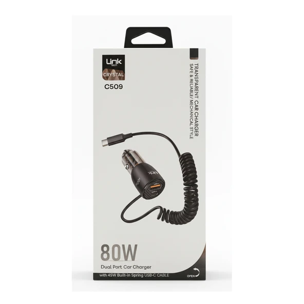 LinkTech C509 80W PD45W Sabit Kablolu + PD + USB-A Şeffaf Araç Şarj Aleti - Resim 4