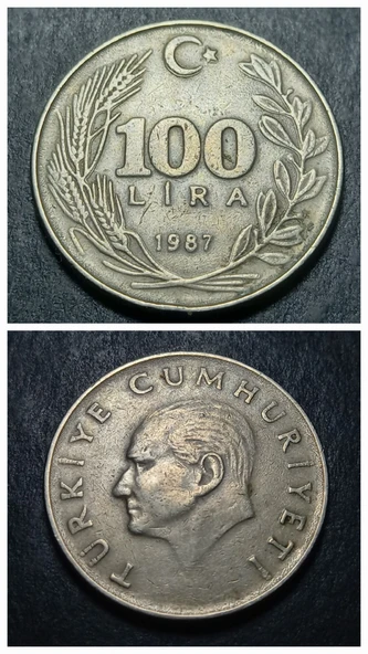 Escoines 3996368f4060b99cdc 1987 100Lira Baskı hatası nadir çift pres hatalı-erör temiz/çt eski para - Resim 2