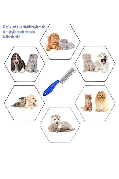 Kedi Köpek Tüy Açma Tarağı Kıtık Topak Açıcı Tarak Tüy Bakım Bit Pire Fırçası Demir Dişli Fırça - Resim 5