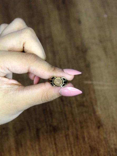 Doğal Taş Sitrin Doğal Taşlı Antik Model Kadın Ayarlanabillir Yüzük euy79s - Resim 3