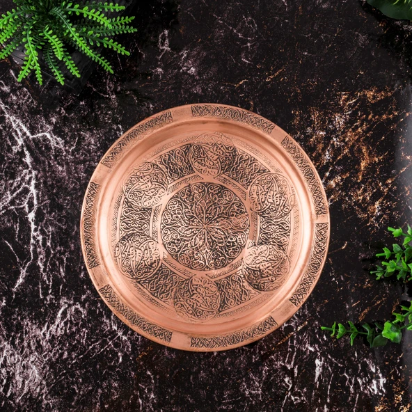 DMT Gaziantep  Bakır 25 cm Osmanlı El İşi Sunum Rustik tepsi Kına tepsisi 25 cm - Resim 2