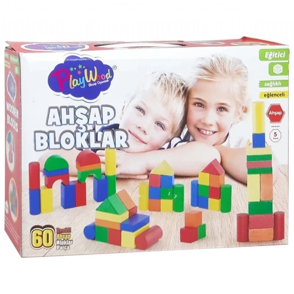 Kutuda Ahşap 60 Parça Renkli Bloklar ürün görseli