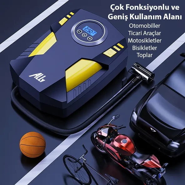 Dijital Basınç Göstergeli Oto Lastik Şişirme Pompası Hava Kompresörü - Resim 3