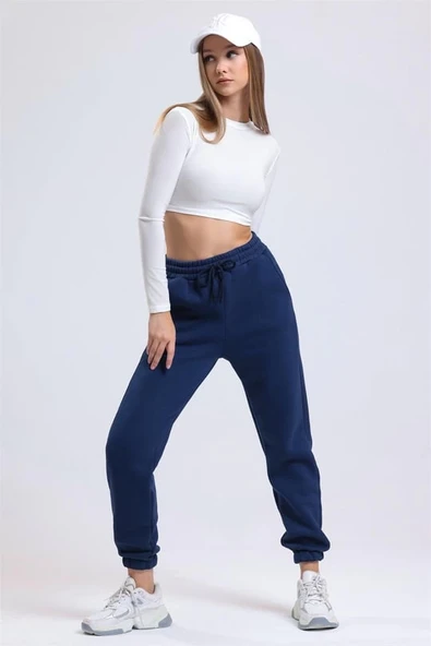 3 iplik şardonlu paça lastikli eşofman lacivert is001 - Resim 4