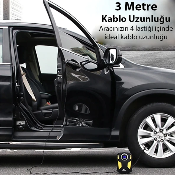 Dijital Basınç Göstergeli Oto Lastik Şişirme Pompası Hava Kompresörü - Resim 4