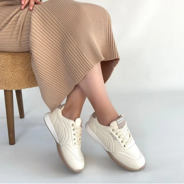 Tawen Bej Cilt Bağcıklı Spor Ayakkabı - Resim 5