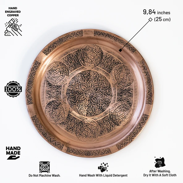 DMT Gaziantep  Bakır 25 cm Osmanlı El İşi Sunum Rustik tepsi Kına tepsisi 25 cm - Resim 5
