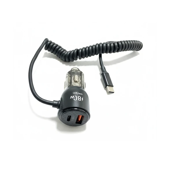 LinkTech C509 80W PD45W Sabit Kablolu + PD + USB-A Şeffaf Araç Şarj Aleti - Resim 3