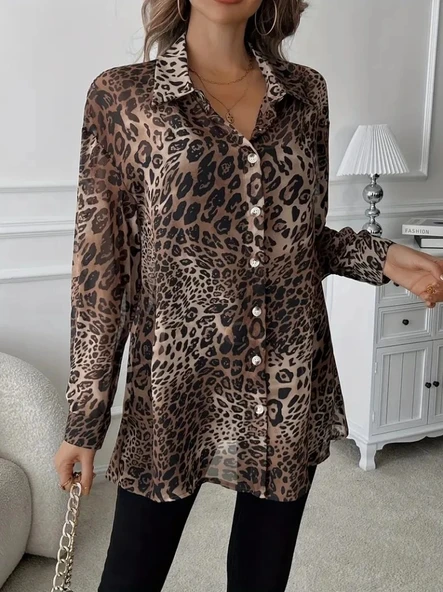 MDB Kadın Uzun Kollu Yakalı önden Düğmeli şifon Gömlek ürün görseli 1